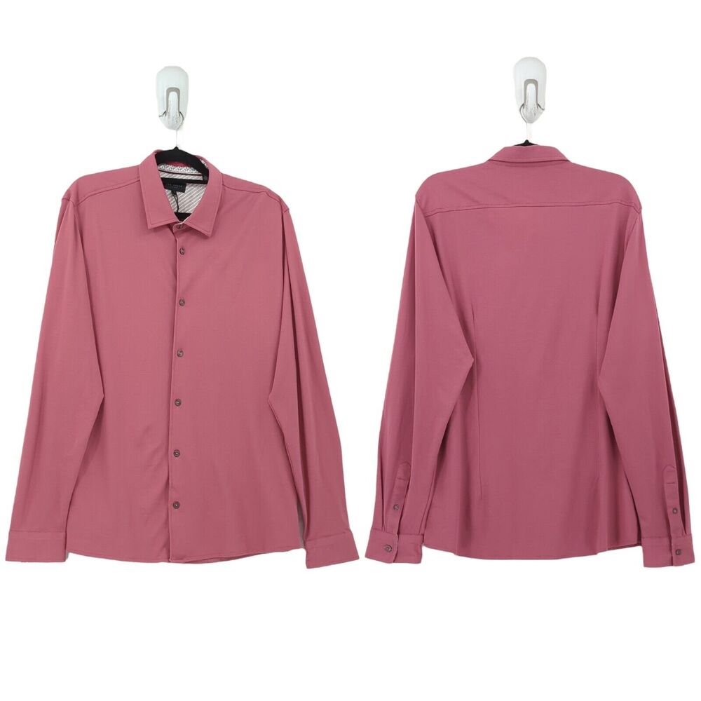 Ted Baker Men UK 7 US XXXL Rigby Pique Sport Shirt Pale Pink Knit Stretch FLAW